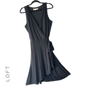 LOFT | NWOT SLEEVELESS BLACK & WHITE CLASSIC WRAP DRESS POLKA DOT LINED | MEDIUM